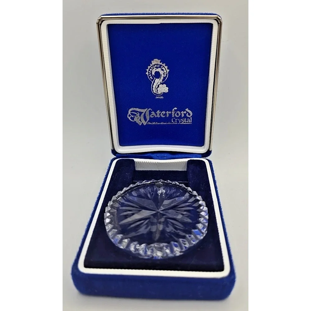 Vintage Waterford Crystal Snow Star Christmas Disc‎ Ornament Box Paper U97